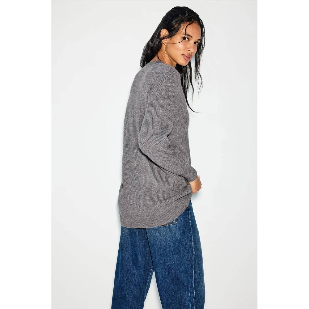 Roam Grey Oversized Ribbed V-Neck Button Front Cardigan Sweater Womens XS - Picture 2 of 6